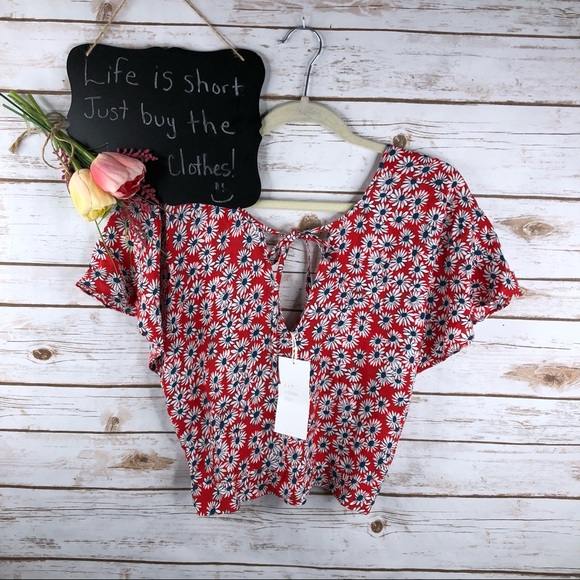 Zara Tops - Zara Trafaluc floral tie front cut out back crop